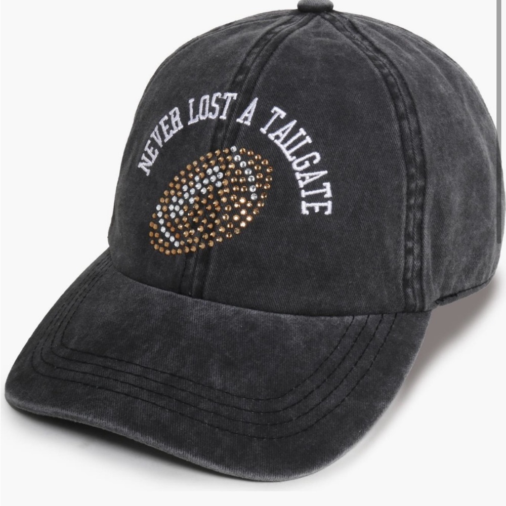 NWT Black wash jean Baseball Cap with Rhinestone Football Design